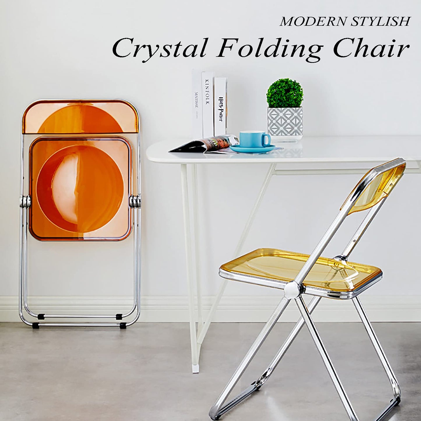ZREVSB Metal Folding Chair,Transparent Chair,Training Chair,Visitor Chair with Electroplated Frame,Anti-Rust,Wear-Resistant,Easy to Clean, Maximum Load-Bearing 150kg,White (Coffee)