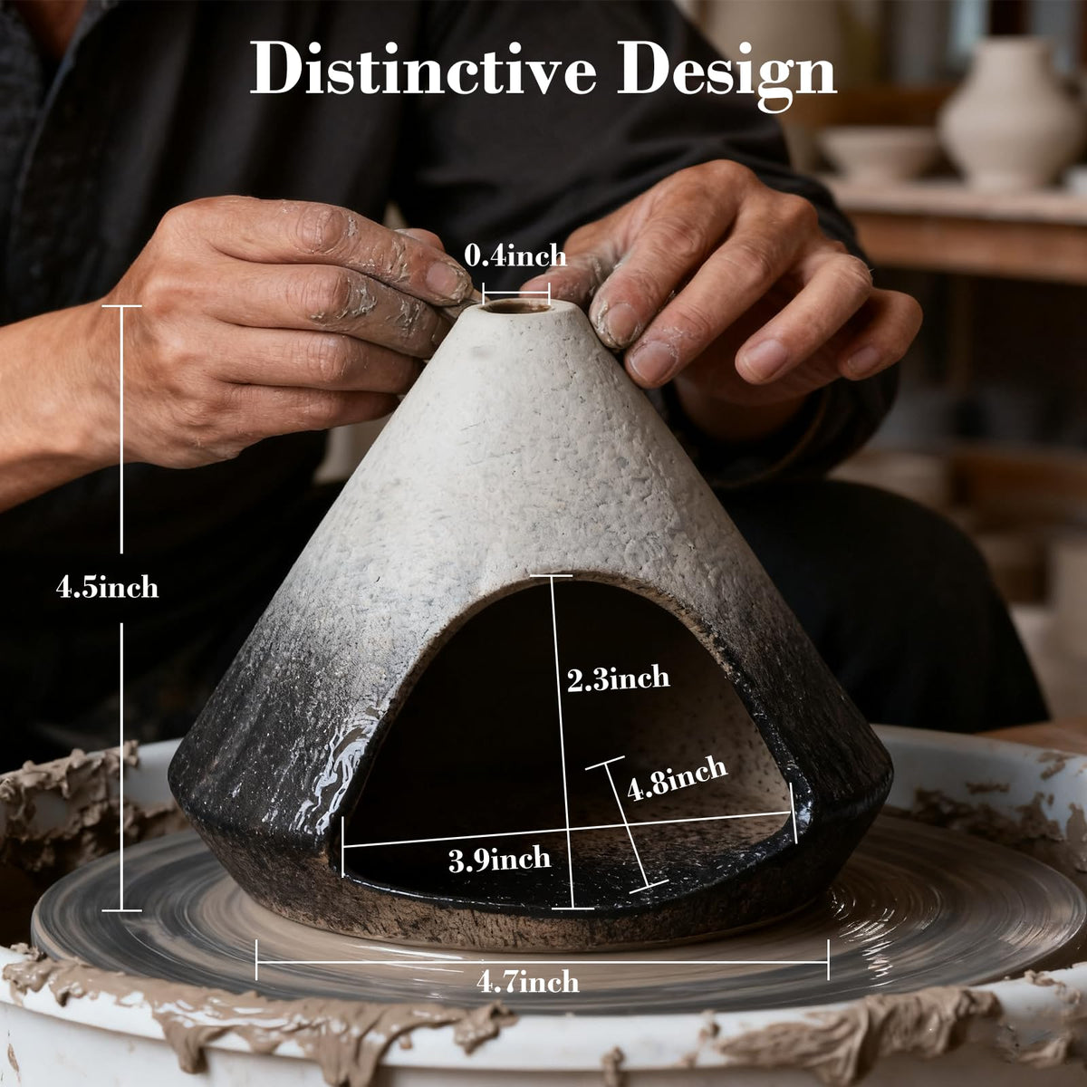 Fluvie Incense Burner Holder for Palo Santo Sticks,Sage,Cone,Mountain-Inspired Handcrafted Ceramic Ash Catcher Smudge Bowl for Yoga Meditation Energy Cleansing Room Décor,Black