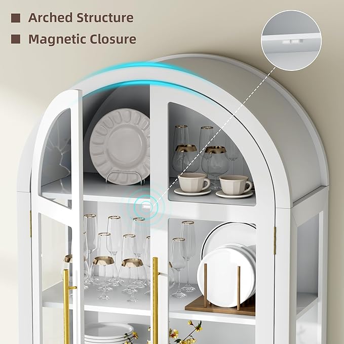 Vlsrka 71 Inch Arched Curio Cabinet, 4-Tier Display Cabinet and 2 Drawers