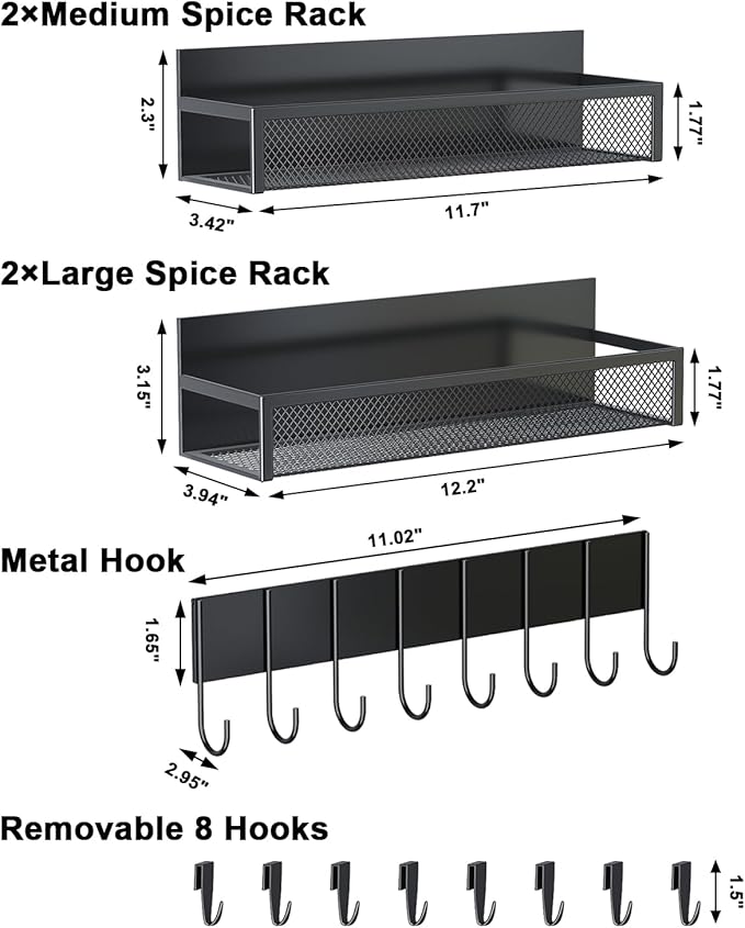 Aufworld Magnetic Spice Rack for Refrigerator, 5 Pack Magnetic Shelf, Moveable