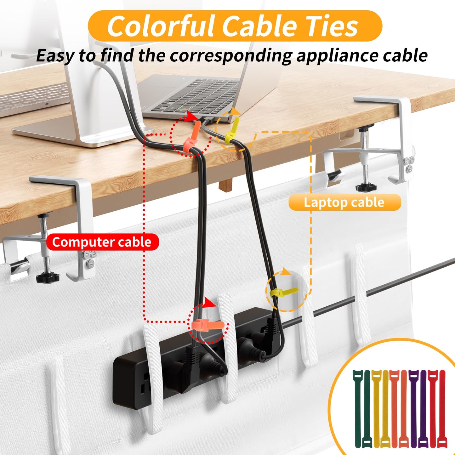 SUREUP9 Under Desk Cable Management Tray, 36" No Drill Cable Management Under Desk, Storage Table Under Desk Organizer with Clamp/Screws, Standing Cord Organizer Tray White Fabric for Home Office