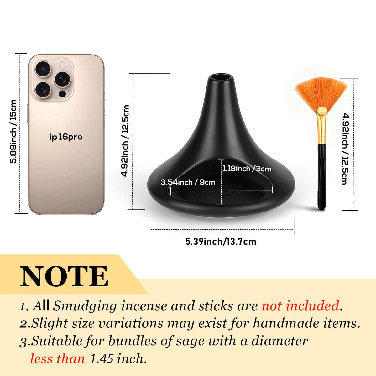 Ceramic Palo Santo Holder Chiminea Shape Burner, Mini Smudge Bowl with Ash Catcher for Incense Cones & Candles, Palo Santo Sticks, for Meditation, Yoga, Cleansing Ceremony, Handmade (Matte Black)