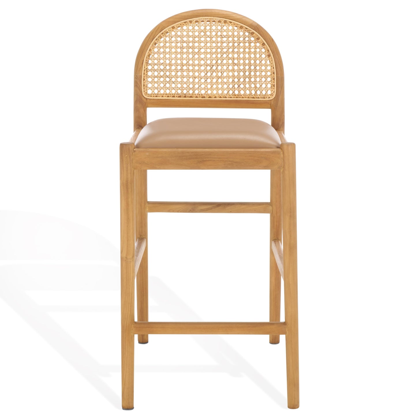 SAFAVIEH Couture Collection Laylie Brown/Natural Leather Solid Wood Rattan 26-inch Seat Height Kitchen Island Breakfast Nook Counter Stool (Fully Assembled)