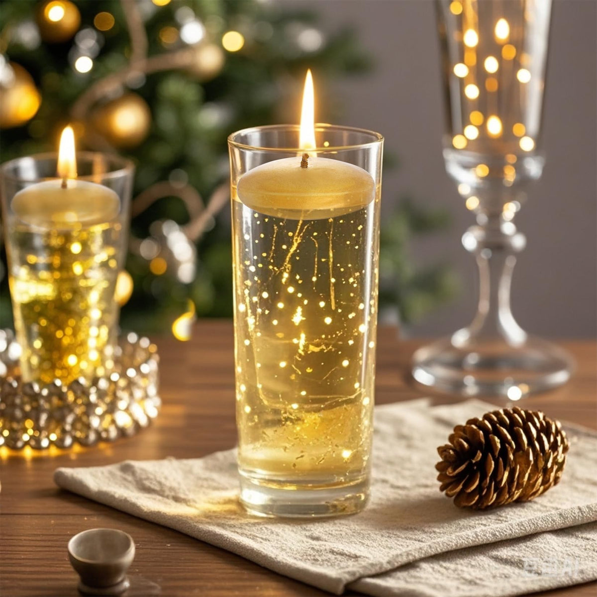 20 Pcs Floating Candles Centerpieces, 1.5 Inch Unscented Floating Candles Small Decoration for Valentine's Day, Thanksgiving, Wedding (Gold)
