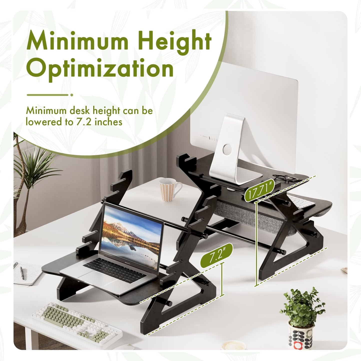 Amazer Standing Desk Converter, 22 inch Bamboo Small Sit Stand Up Desk Riser with Lap Desk Computer Desktop Desk Converter for Monitor and Laptop with Keyboard Tray, Black