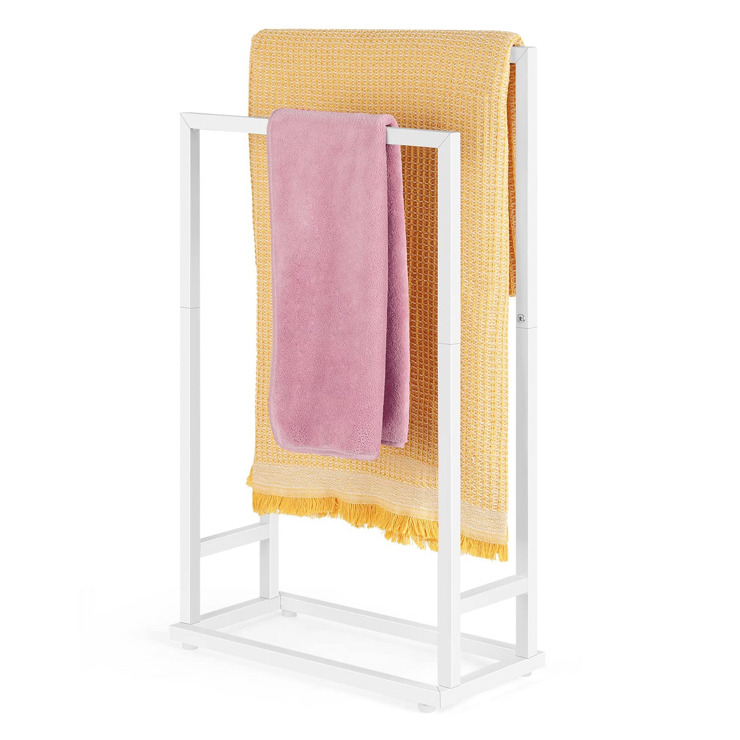 Freestanding Towel Racks for Bathroom 2 Tier Hand Towel Drying Rack Metal Blanket Towel Holder Stand for Bedroom Indoor Outdoor Pool Small Blanket Rack (Matte White)