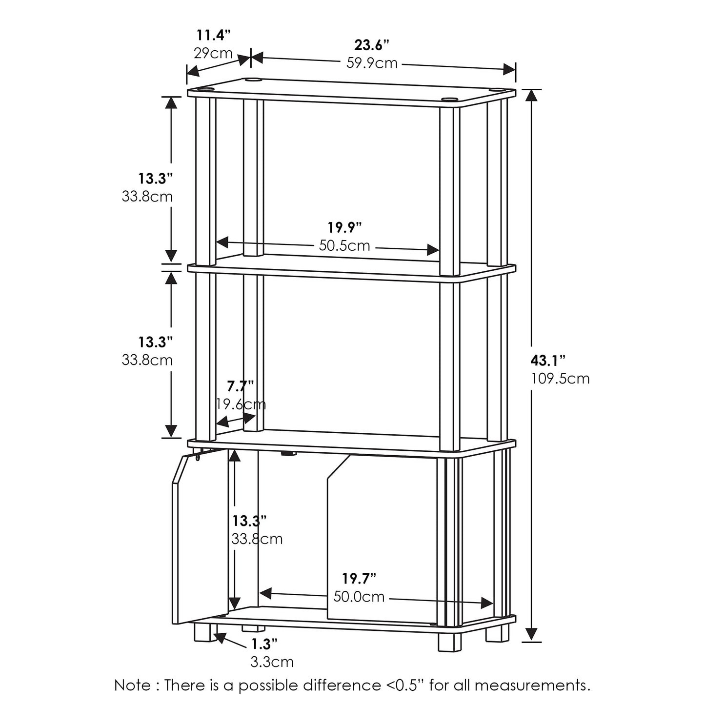 Furinno GO GREEN Storage Shelves, 4-Tier Book Shelf, Bookcase, Display Shelf with Open Shelf and Closed Storage, for Organization and Storage, Living Room, Garage, Home Office, Espresso