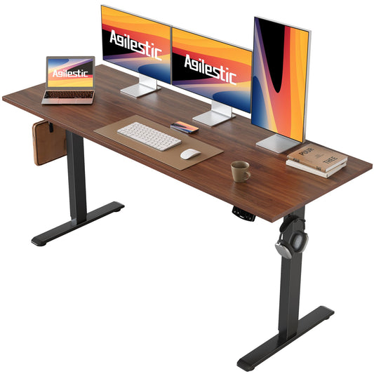 Agilestic Electric Standing Desk, 60 x 24 Inches Height Adjustable Desk, Sit Stand up for Work Office Home, Ergonomic Rising Computer Table with Memory Preset, Dark Walnut