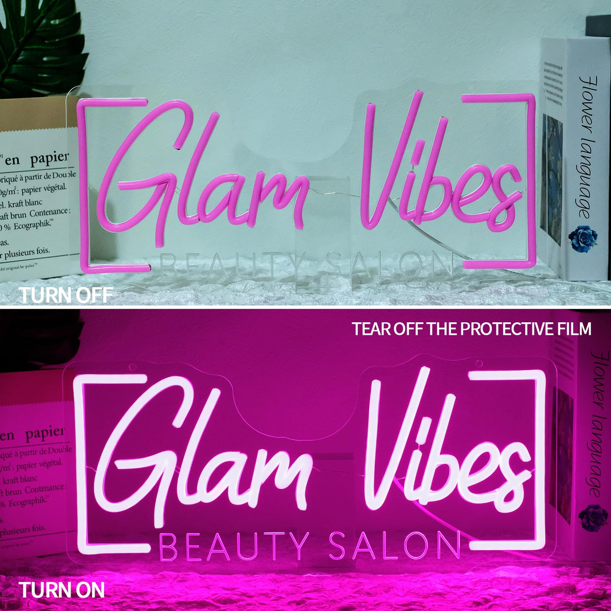Runalosa Glam Vibes Beauty Salon Neon Sign for Business Dimmable Pink Girl Neon Light Sign Letters Led Signs for Wall Decor Spa Makeup Room Shop Plaque Lash Nail Studio Decoration 16.5" x 7.5"