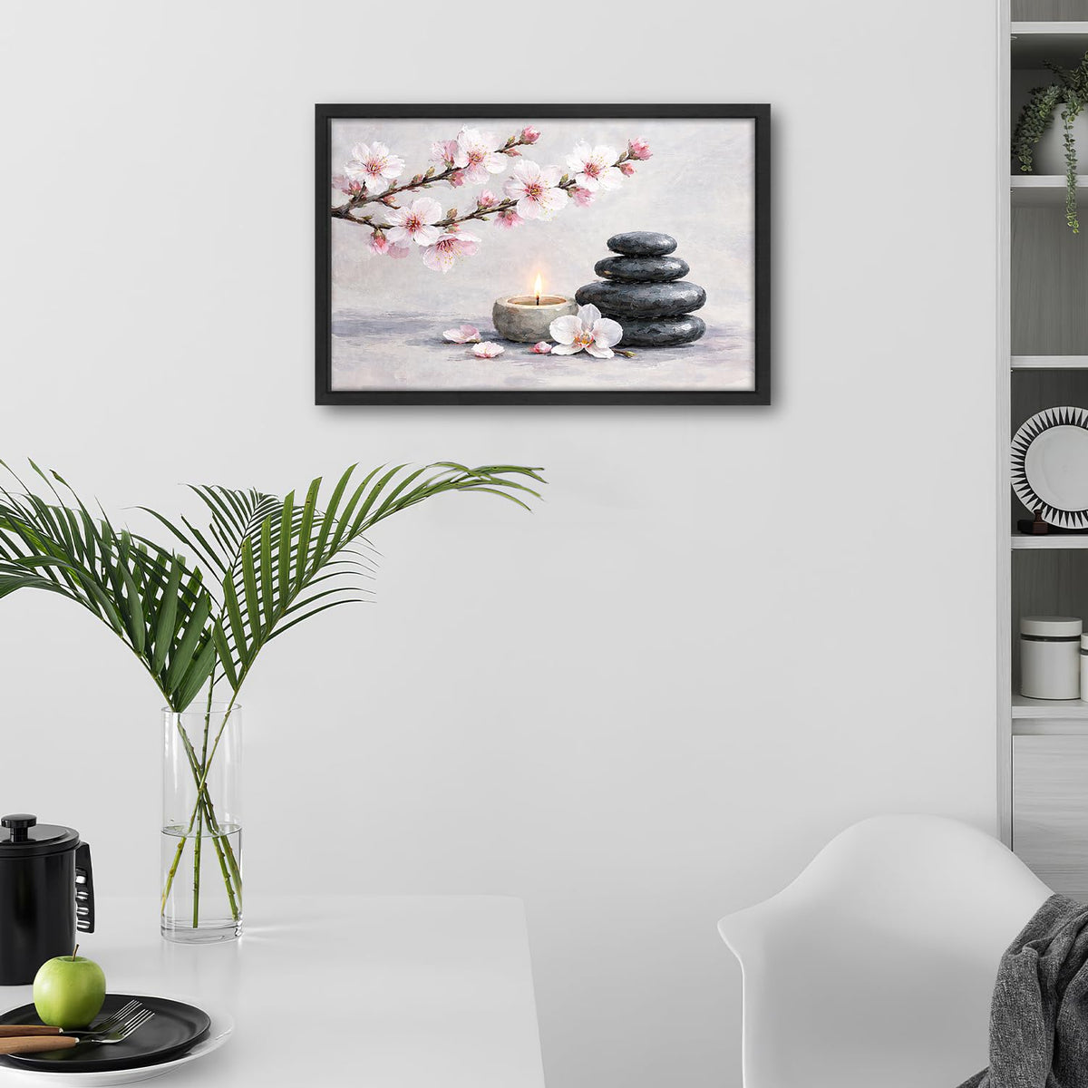 Framed Zen Stones Wall Art Yoga Meditation Picture Wall Decor Zen Minimalist Canvas Print Painting Neutral Calming Artwork Gifts for Bathroom Spa Room Bedroom Home Decoration 16"x24"
