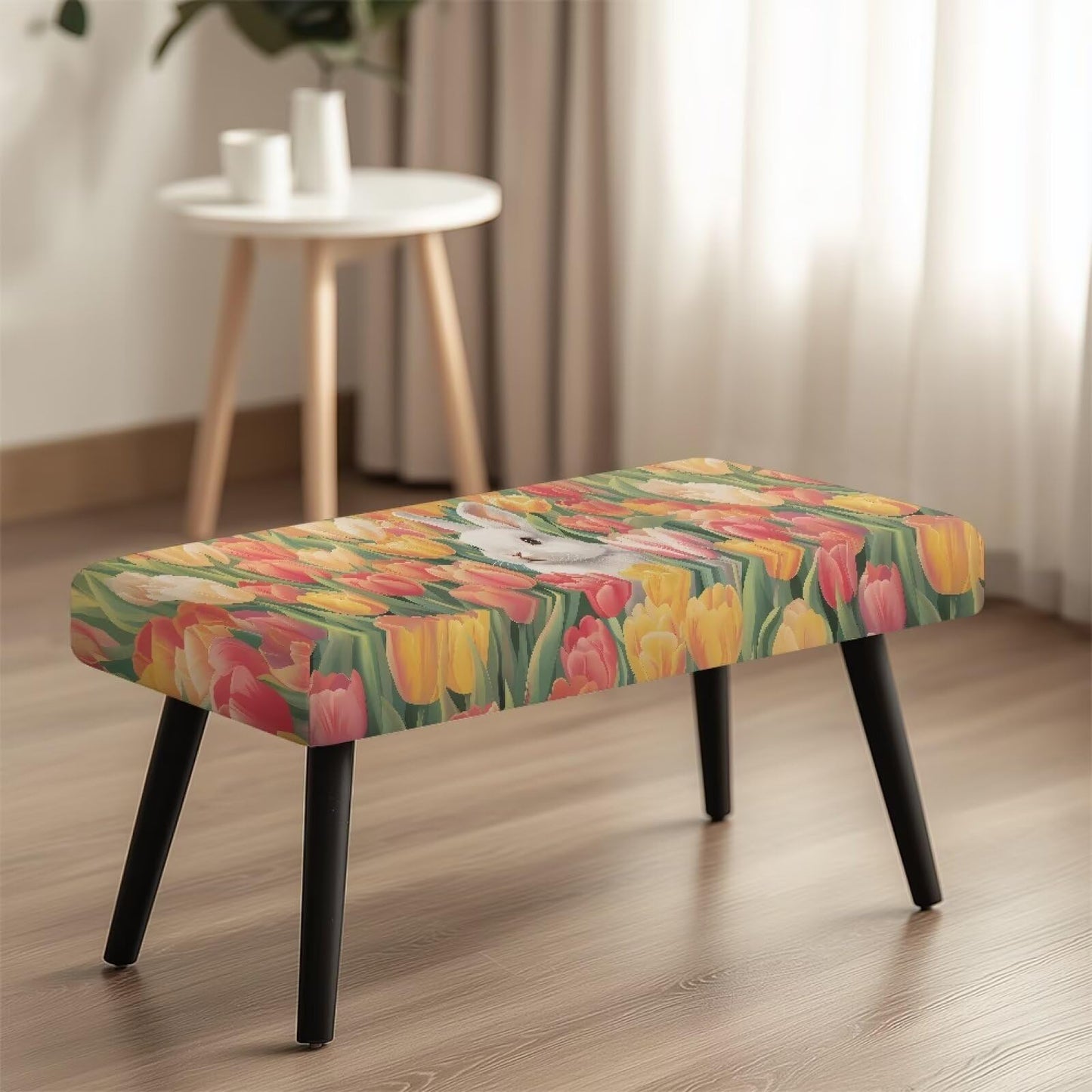 Cugasmaru Dining Bench Cushion Stretch Anti Slip Grip for Kitchen Counter Breakfast Nook Living Room Rabbit Tulip Waterproof