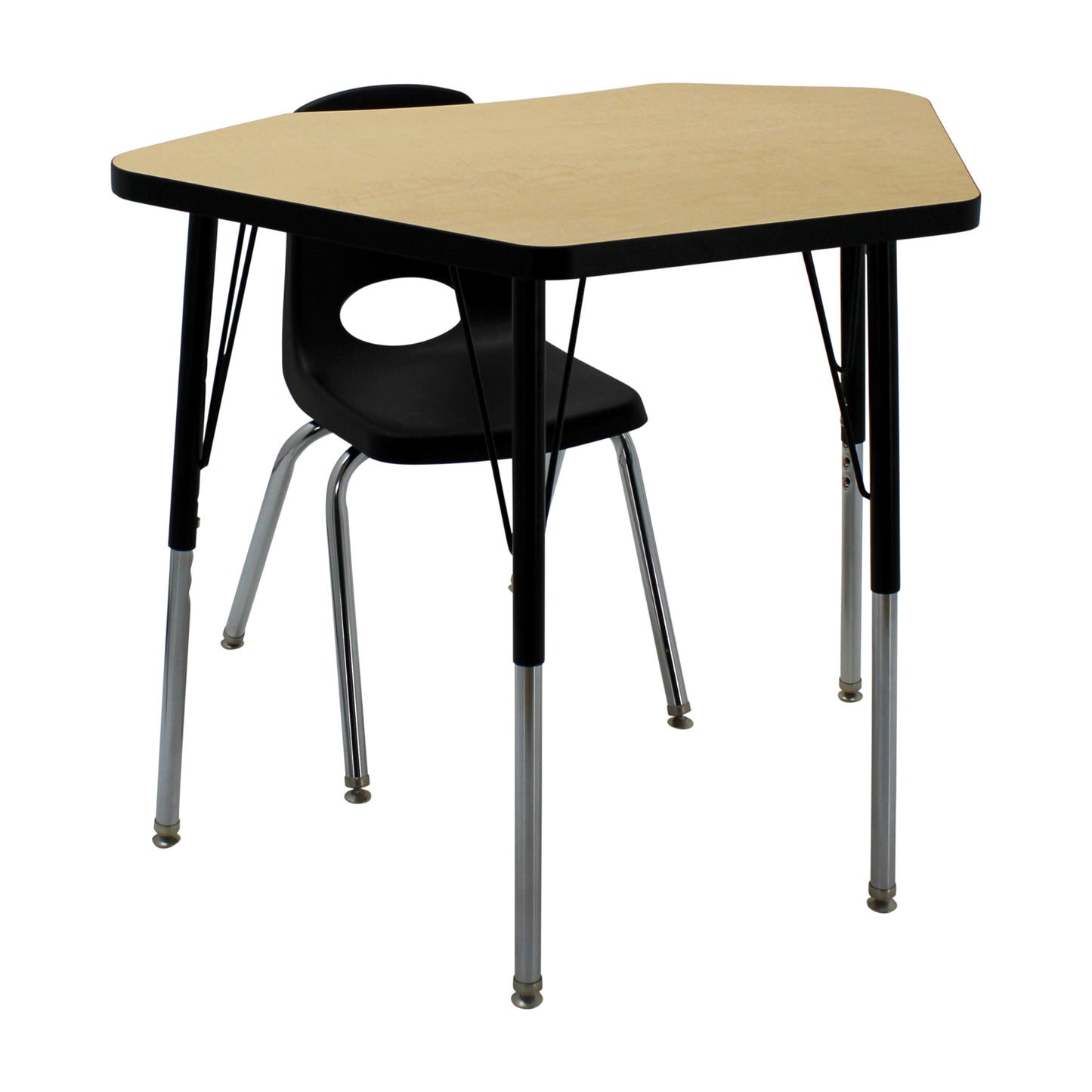 FDP Petal Activity School and Office Table (24 x 36 inch), Standard Legs with Swivel Glides, Adjustable Height 19-30 inches; Quick Ship Single Box - Maple Top and Black Edge