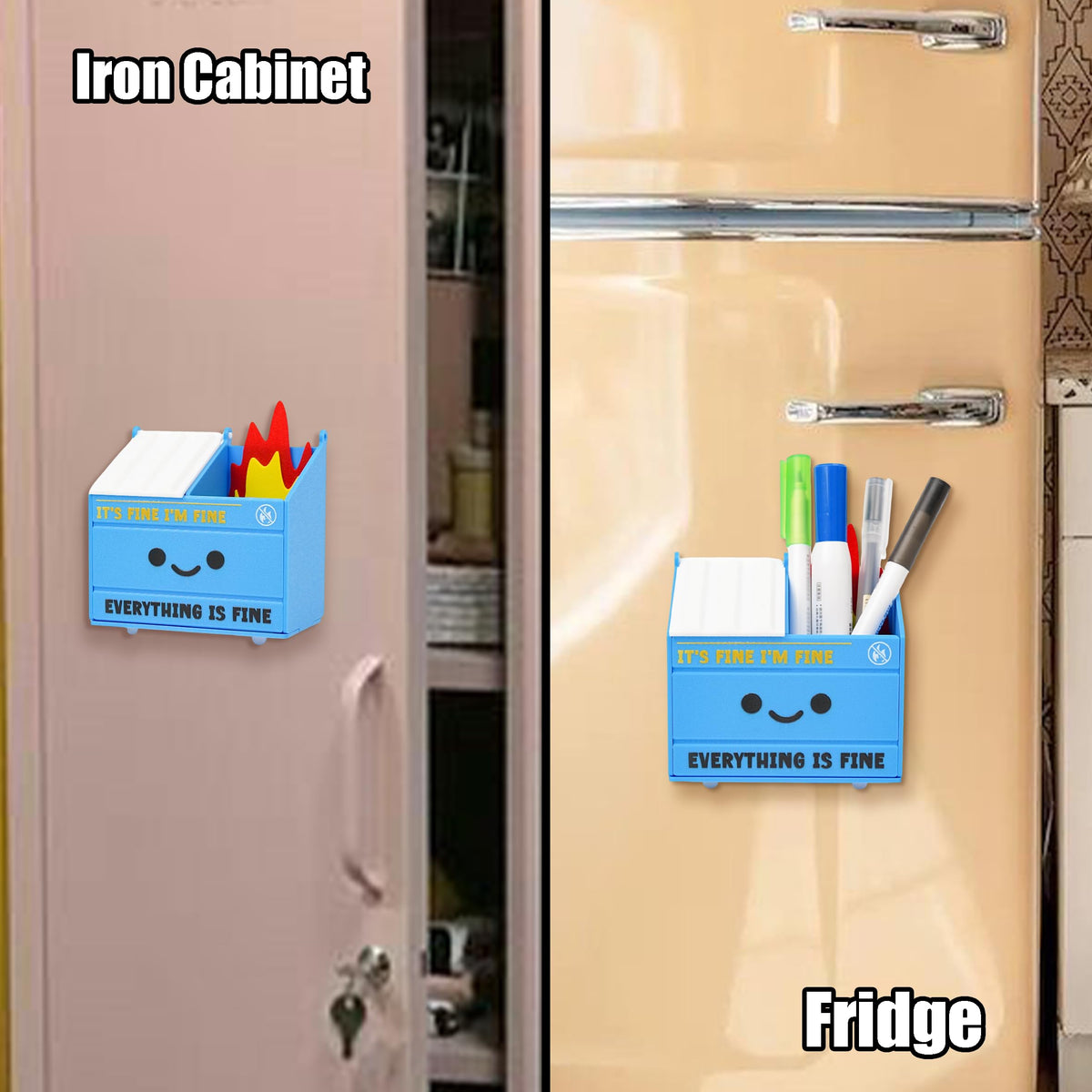 Tian Zhun Dumpster Fire Magnetic Pen Holder Funny Blue Magnetic Pencil Holder Magnetic Locker Organizer for Refrigerator Whiteboard Home Office Hospital Marker pen storage