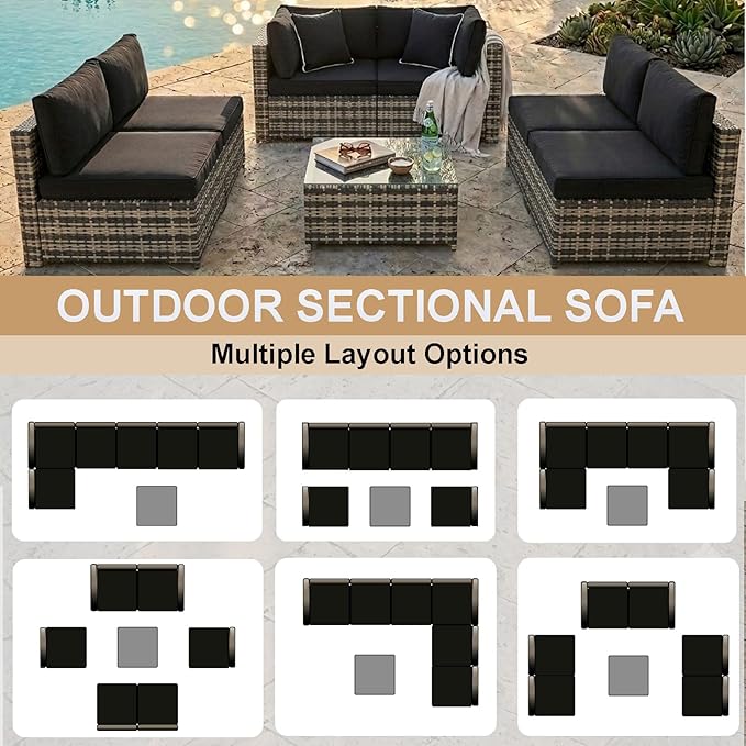 KIGOTY 7-Piece Patio Furniture Set, All-Weather PE Rattan Outdoor Sectional Sofa