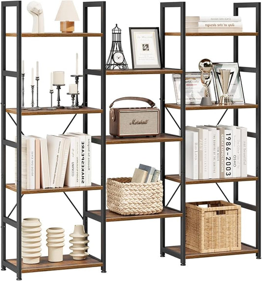 NUMENN Triple Column 4 Tier Bookshelf, Bookcase