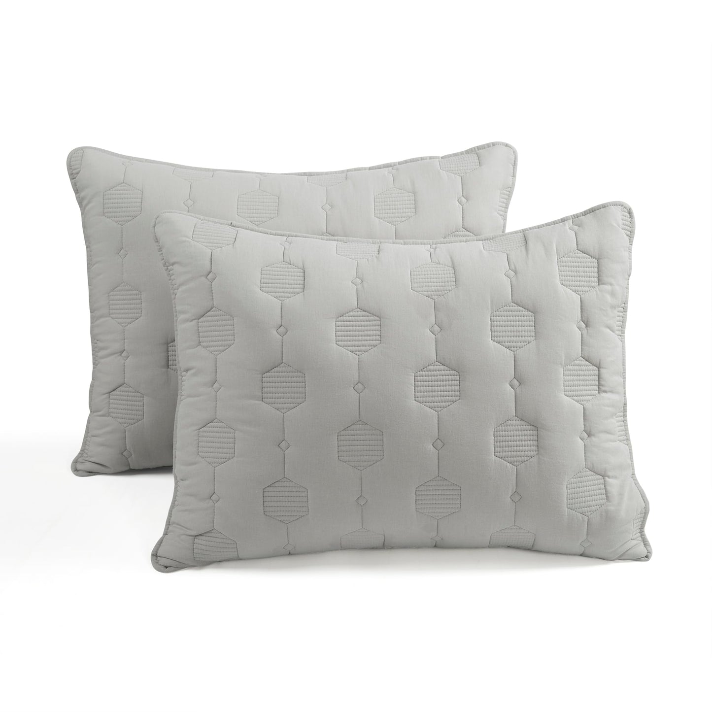 Lush Decor Hexagon Honeycomb Embroidered Textured Cotton Quilt Gray 3 Piece Set King/California King - Soft Lightweight Modern 3 Piece Bedding Set