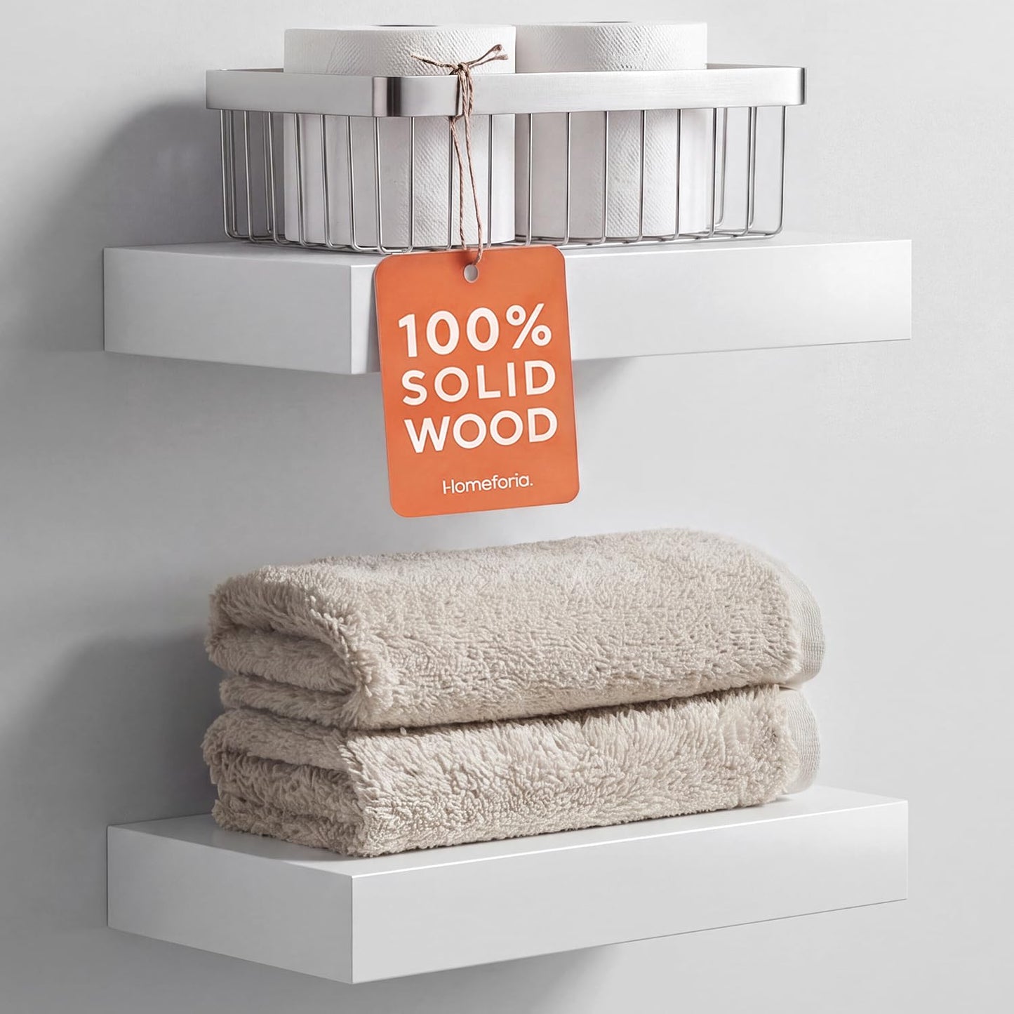 Homeforia White Floating Shelf 12 inch, High End Solid Real Wood Small 12inch Floating Shelves for Wall Mounted, White Wooden 12 in Floating Shelves, Heavy Duty Bracket, 12 X 6.5 X 1.75 inch, Set of 2