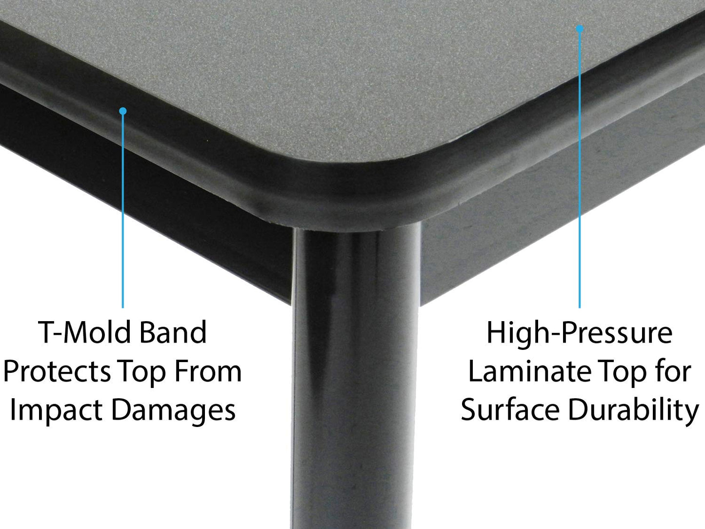 Correll LR3048-15 Office and Library 29" High , 1 1/4" Thick High-Pressure Laminate Top, 2" Round Steel Legs, 30" x 48", Gray Granite Top with Black Frame