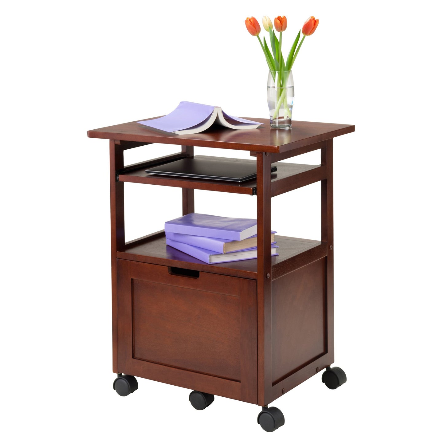 Winsome Piper 3-Shelf Wood Mobile Printer Stand, Brown (94427)