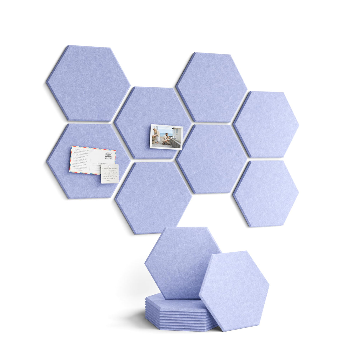 Fluxynara Hexagon Cork Board Alternative for Walls Decor-8-Pack Felt Bulletin Board Tiles,with 30 Pushpins,50 Adhesive Tabs for Office,Classrooms & Home Pin Board Felt Board-Soft Periwinkle