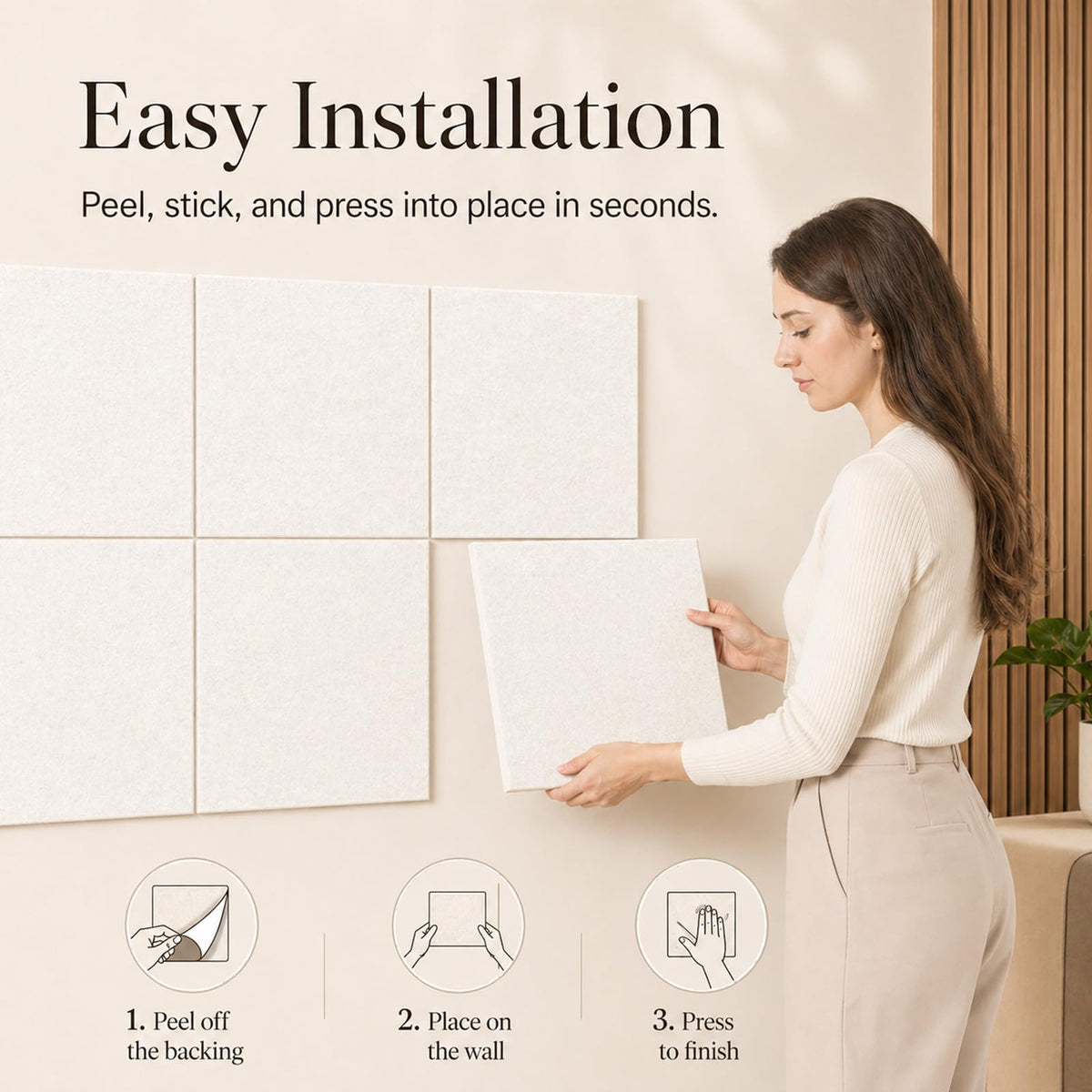 Baysola Felt Bulletin Board Panels 36 x 24 Inch Self Adhesive Wall Tiles Cork Board Alternative for Office Classroom Photos Notes 6 Pack