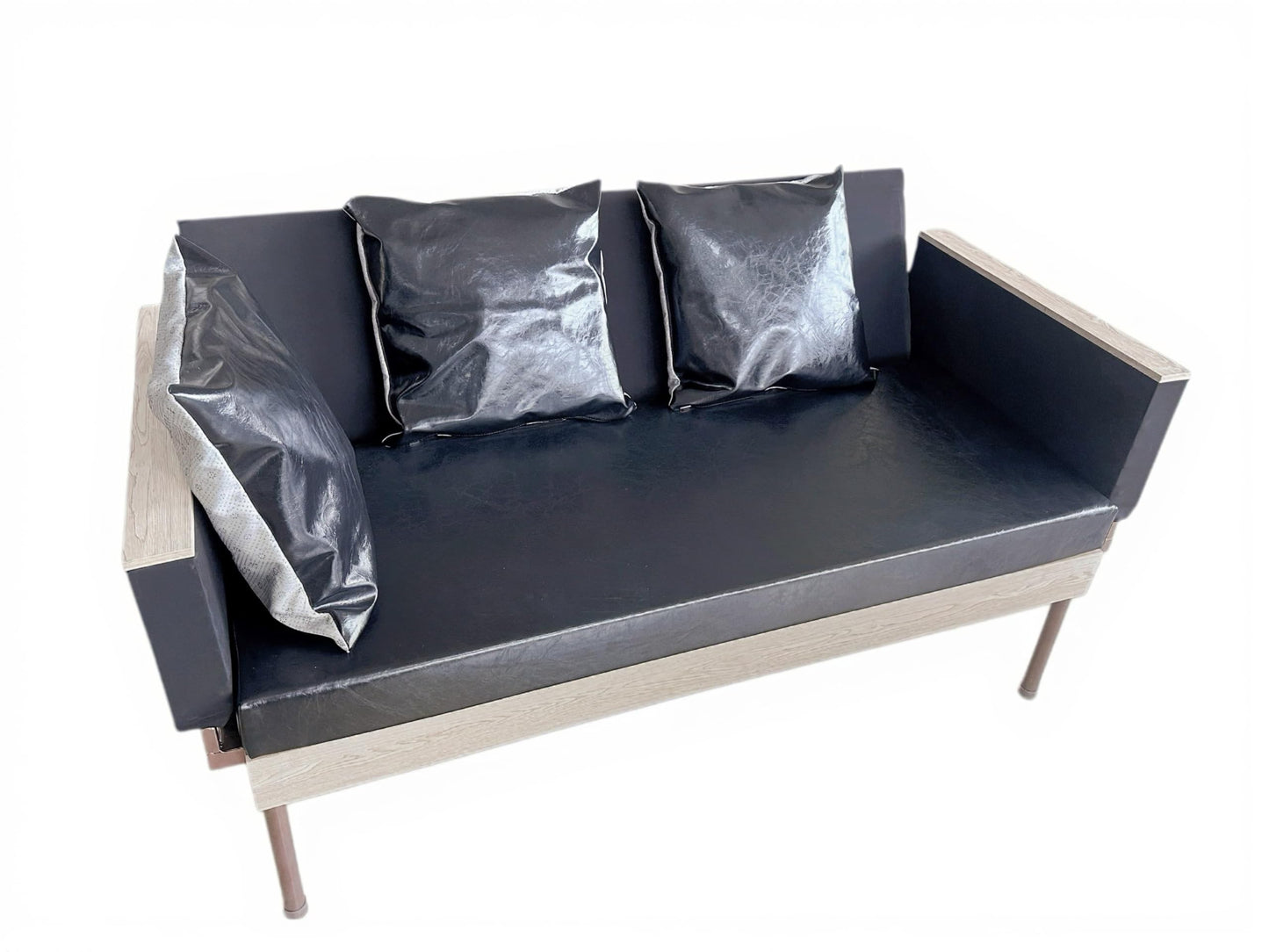 BSQQQSLEEP Convertible Sofa 65" to 79", Rotating Armrests for Custom Lounging – Sleeper Couch for Living Room, Home Office, Bedroom (Dressing Area) & Studio, Black Leather