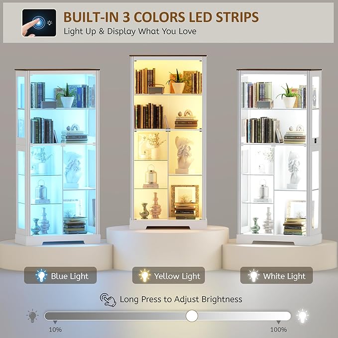 Lvifur Display Cabinet with Glass Doors, Modern Curio Cabinet with 3 Color