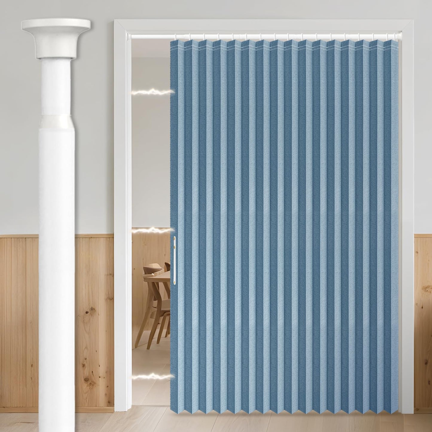 AJAZZ Blackout Accordion Door with Curtain Rods Included Closet Door Curtain Privacy Sound Proof Curtains Suitable for Bedroom Living Room Doorway Curtain Sets (1 Pack, 72 W x 78 L, Blue)