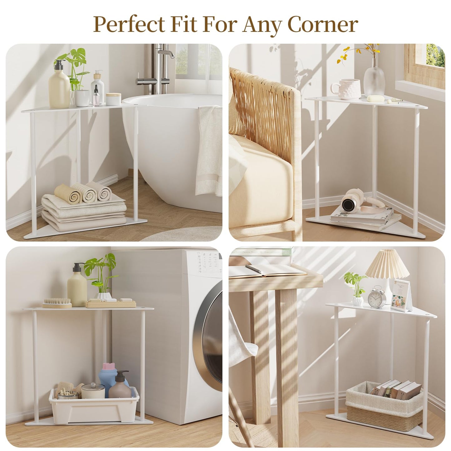 Yawinhe Metal Side Table,Small End Table with 2-Tier Storage Shelves,Nightstand for Small Spaces,Modern Tiered Triangle Coffee Table, Used for Living Rooms, Bedrooms,White,2 Pack, SZJ202W-2