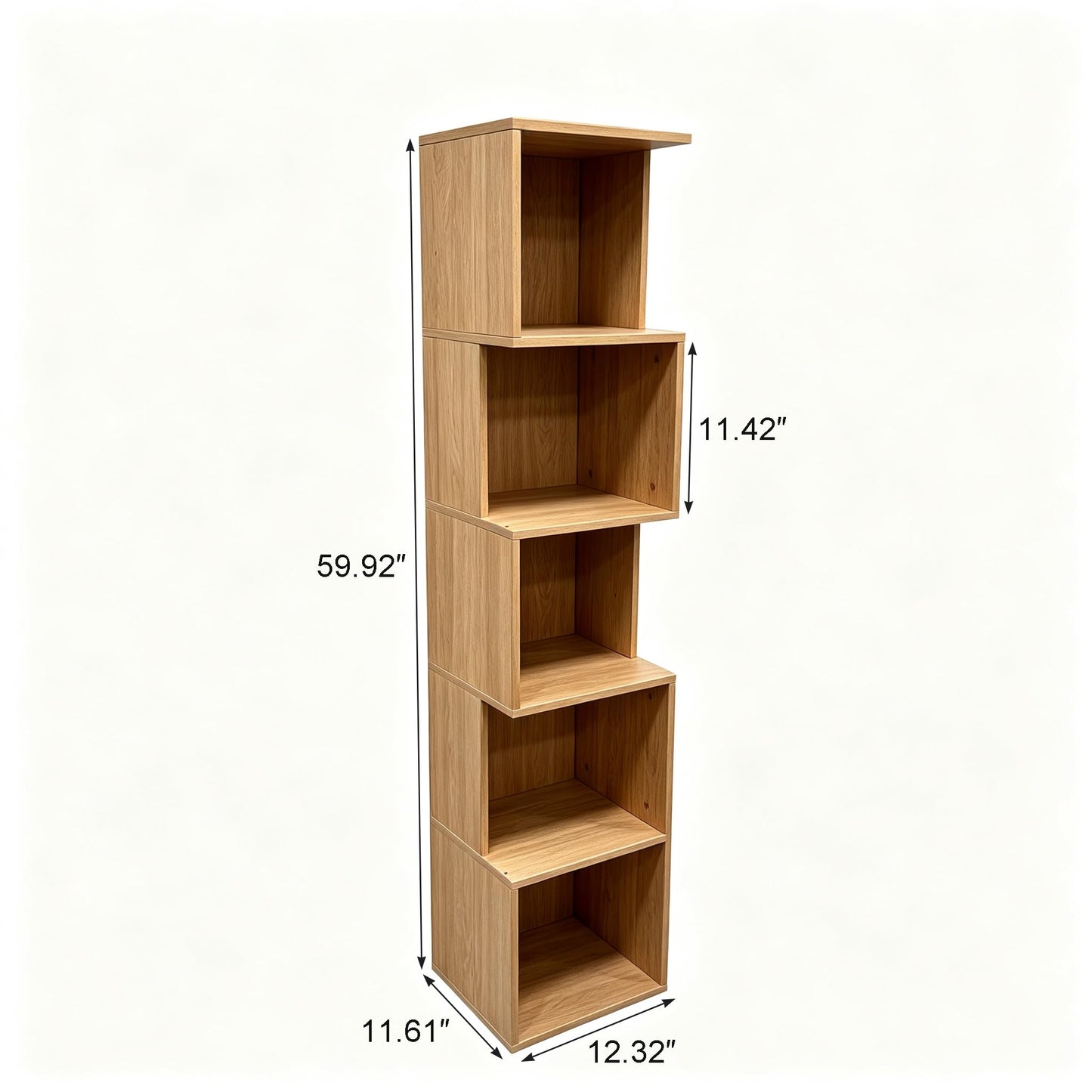 Enjoy Smart 5 Cube Bookshelf, Freestanding 5 Tier Open Display Shelf, Rustic Oak Texture Cube Storage Organizer with Eco-Friendly Melamine Surface for Home Office Bedroom Living Room Study, Oak