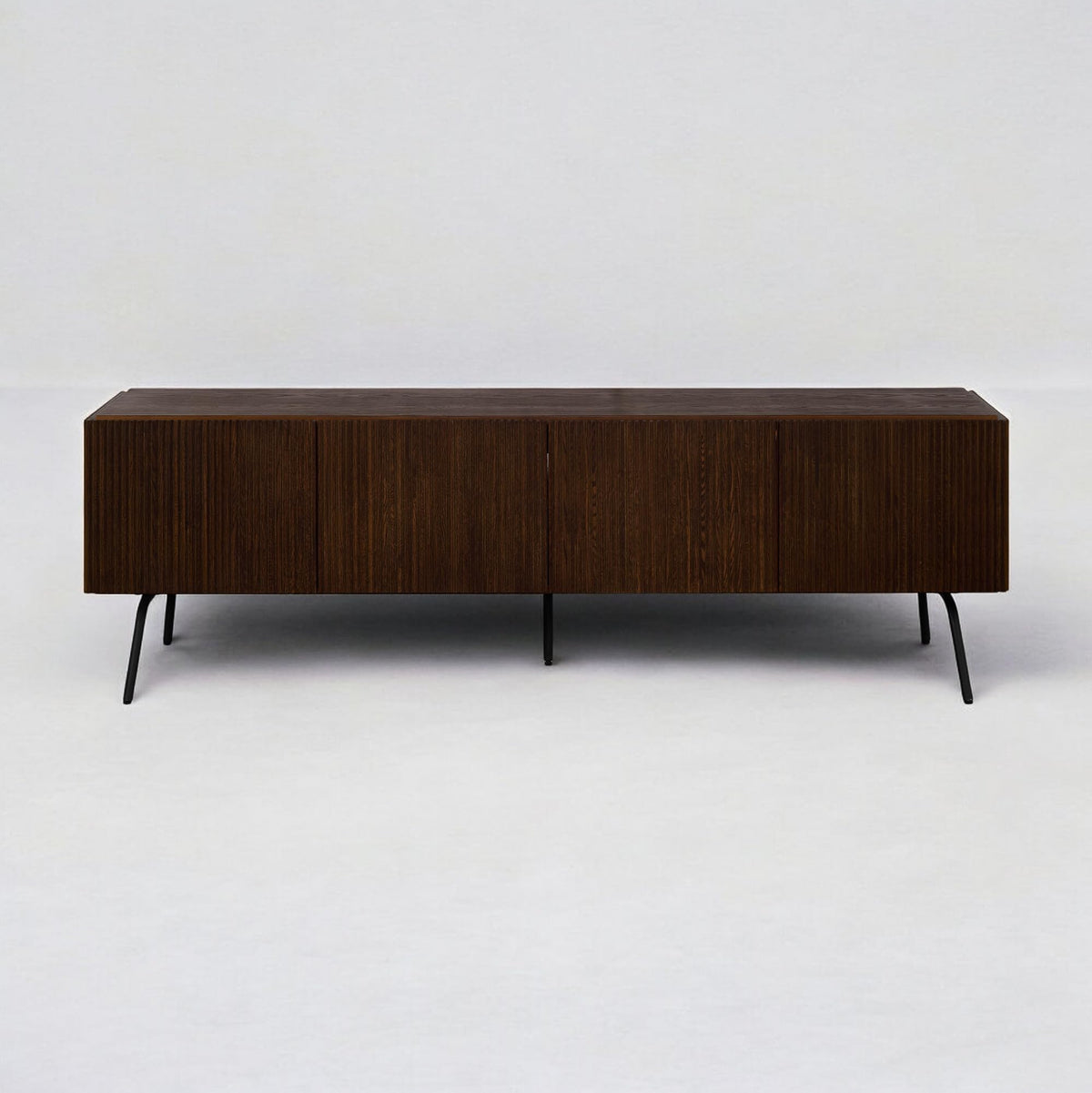 NTC Veil TV Stand with 4 Doors for TVs up to 75’’, Media Console with Vertical Groove Design and Metal Legs, Modern Entertainment Center for Living Room and Bedroom, Effortless Assembly, Dark Walnut