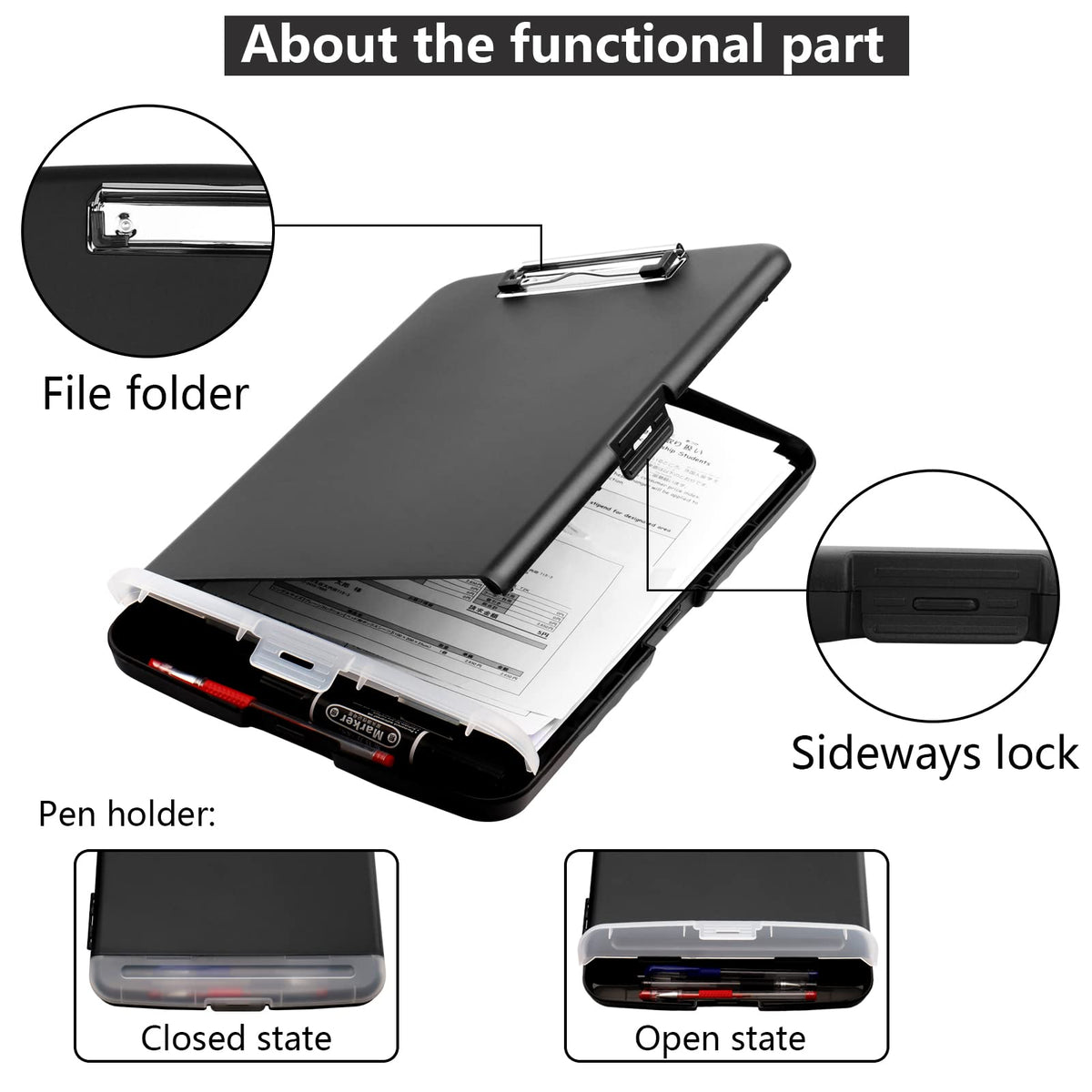 SFLHHDM Storage Clipboard with Pen Holder, High Capacity Clipboards for Classroom, Clip Boards 8.5x11 with Storage, Low-Profile Clip, Lightweight Plastic Clipboard for Kids, Lawers, Office Workers
