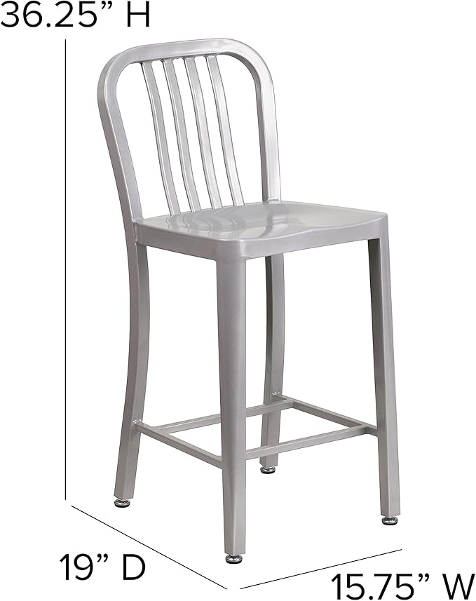 Flash Furniture Gael Commercial Grade 2 Pack 24" High Silver Metal
