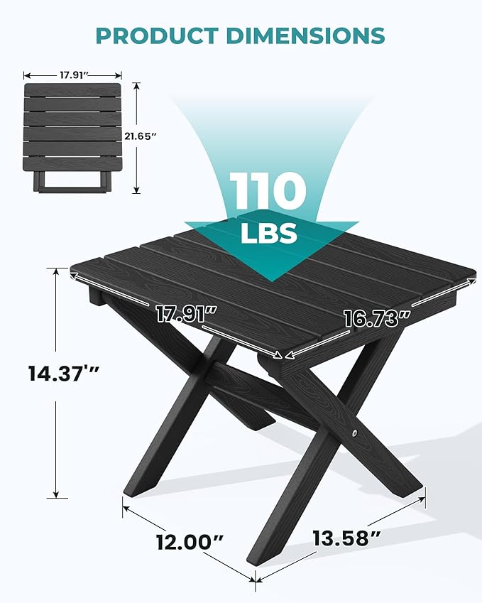 SERWALL Folding Outdoor Side Table Set of 4, Small Adirondack Side Table