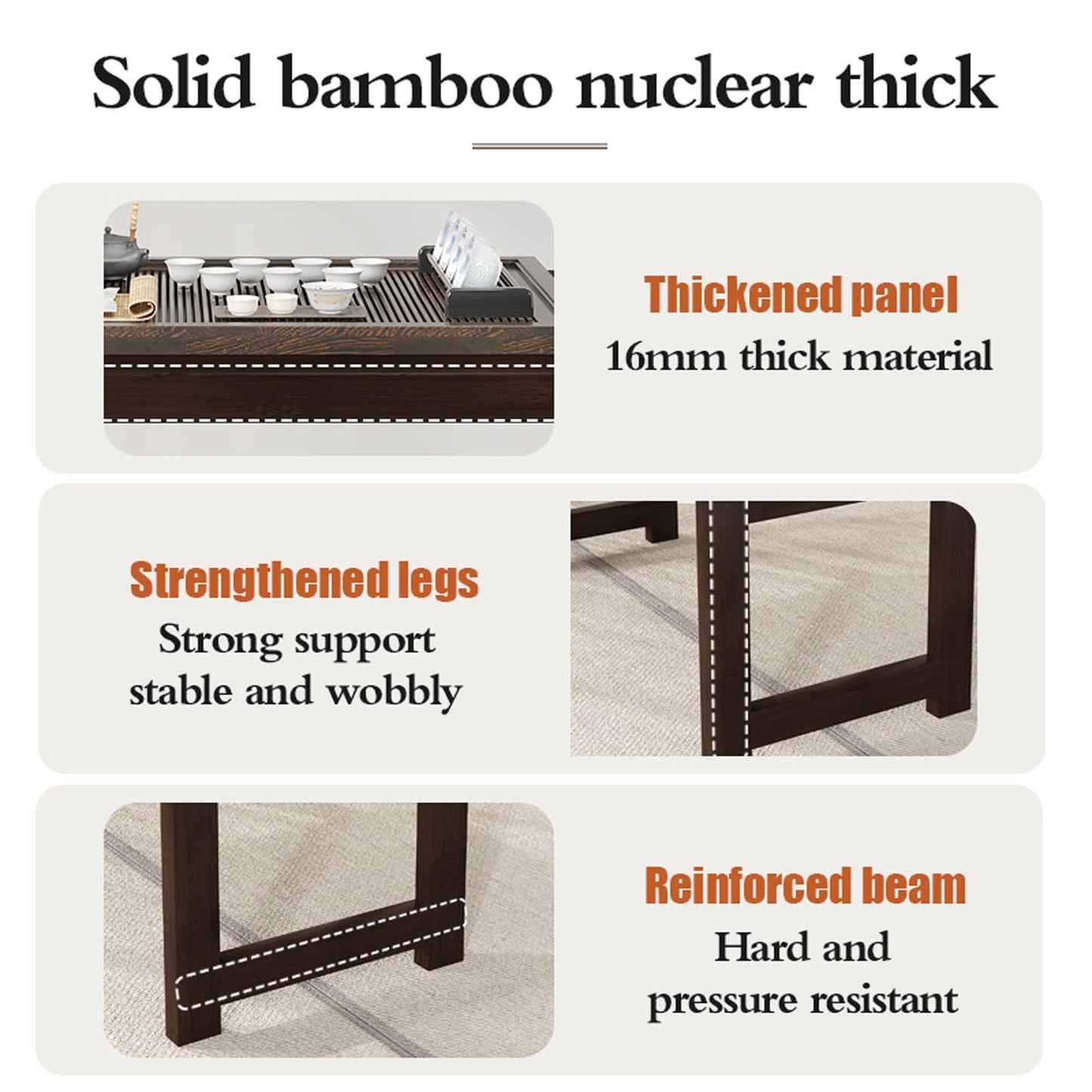 Japanese Bamboo Coffee Table - Low Rectangular Design, No Assembly Required, Sturdy Wood, Ideal for Home Office, Living Room, Bedroom, Zen Style Furniture