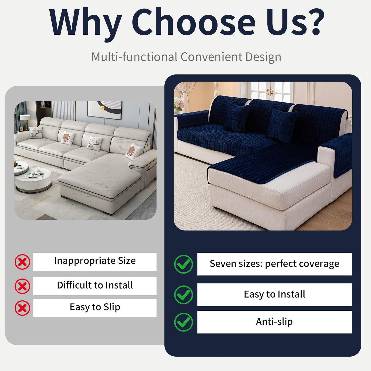 MDSASFD Velvet Couch Cover, Plush Sectional Sofa Cover Washable, Anti Slip Sofa Slipcover for Armrest & Backrest, Furniture Protector Covers for Pets & Kids(1PC,Navy Blue,36"×36")