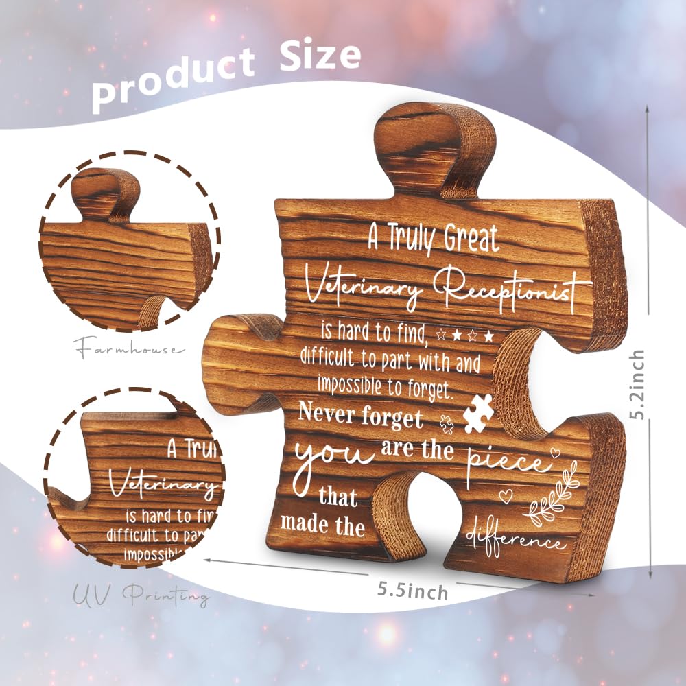 Veterinary Receptionist Appreciation Desk Decor Thank You Gift for Vet Clinic Staff Wooden Puzzle Desk Sign Coworker Recognition Animal Hospital Office Decorative Signs Plaques Y2C50