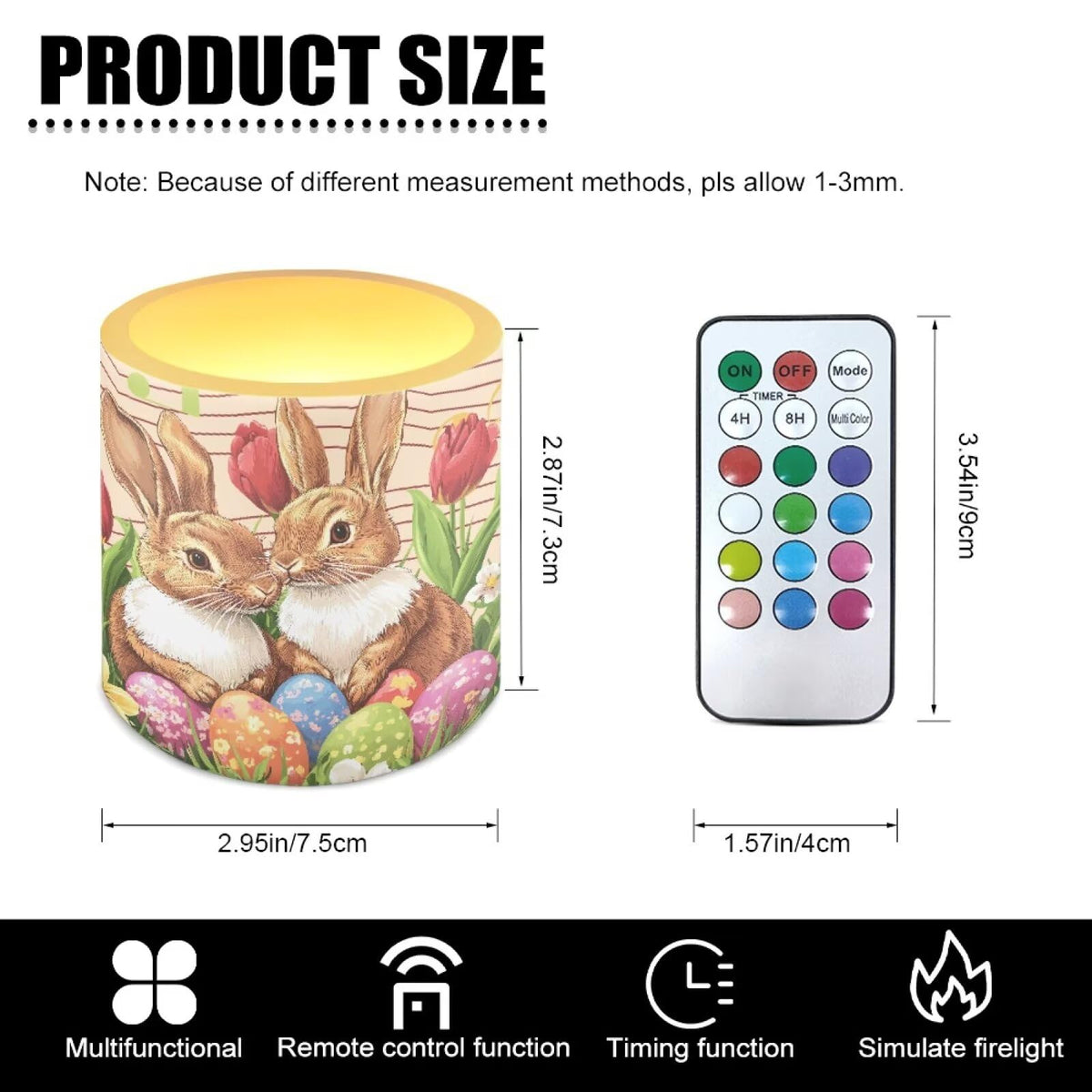 Merkmak 4 Pack Floral Bunny Egg LED Candles Flickering Flameless Candles with Remote and Timers Battery Operated Tea Lights with Remote Pillar Battery Tea Lights for Easter Day Party