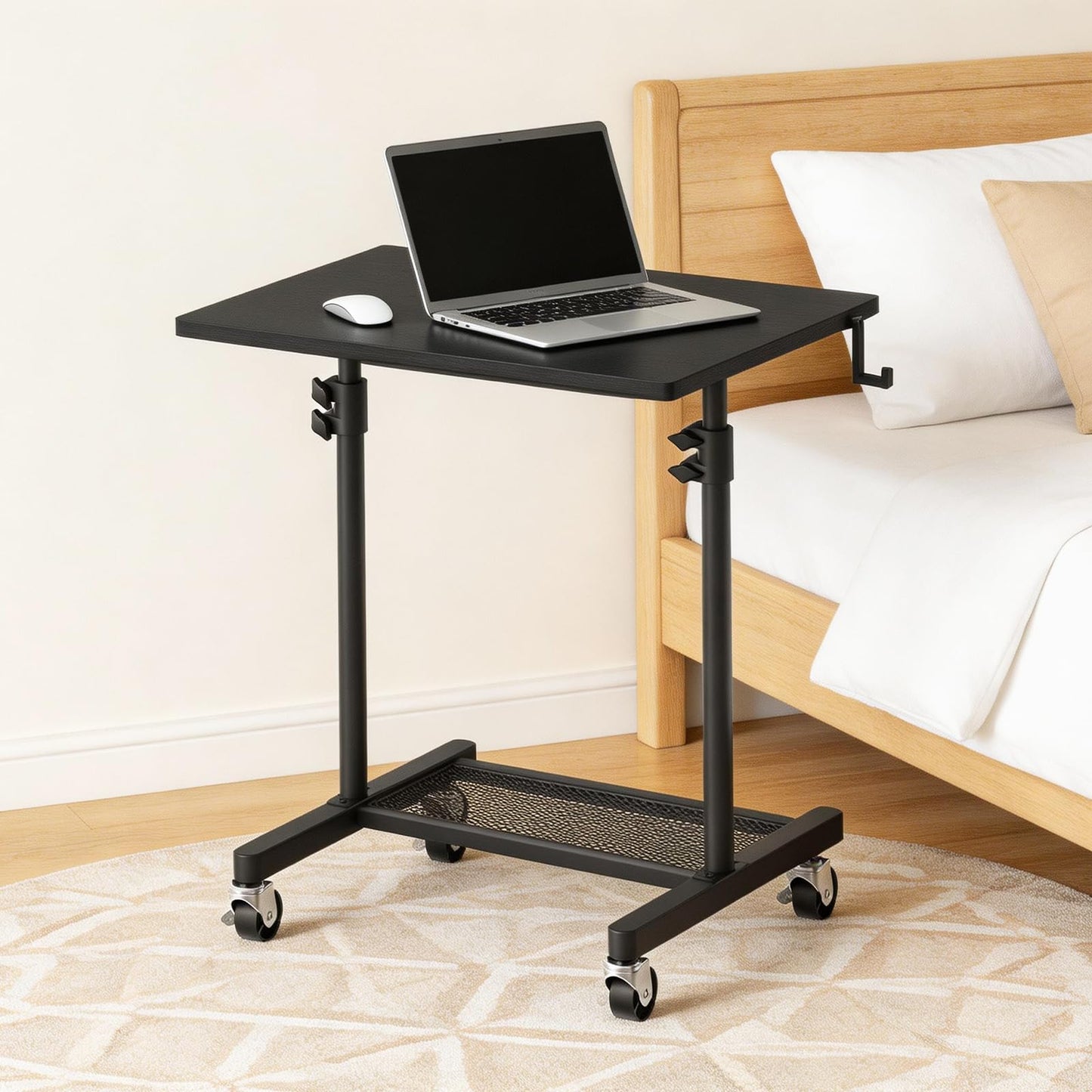 HOOBRO Standing Desk, Rolling Desk Adjustable Height, Portable Podium Stand, Mobile Stand Up Desk with Locking Wheels and Hooks, for Home Office and Living Room Use, Black BB01ZJ01