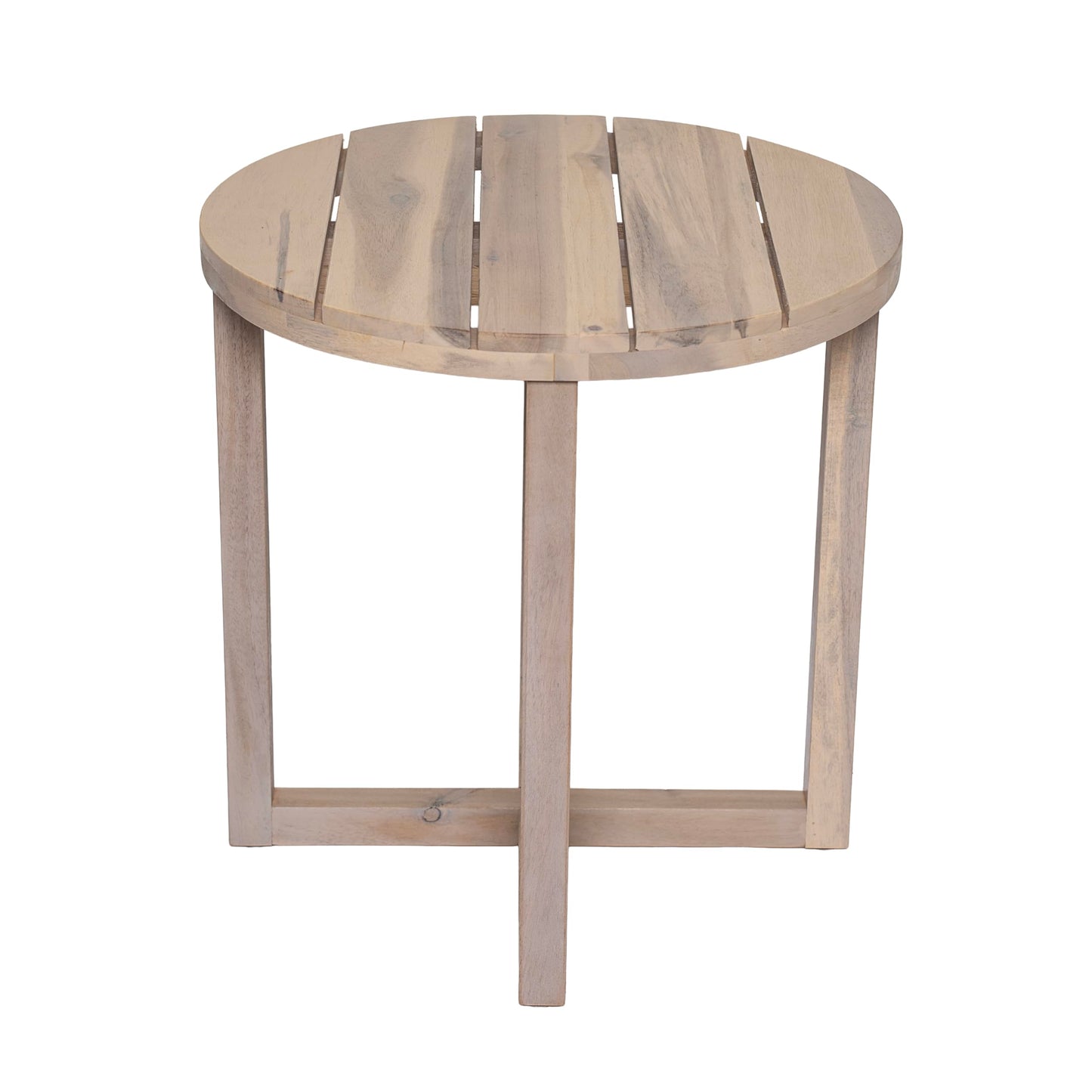 Christopher Knight Home Jara Outdoor Round Side Table, Slat Panel Small Coffee Table, Acacia Wood Side Desk for Backyard Balcony Garden, Weather Resistant Patio End Table, Light White