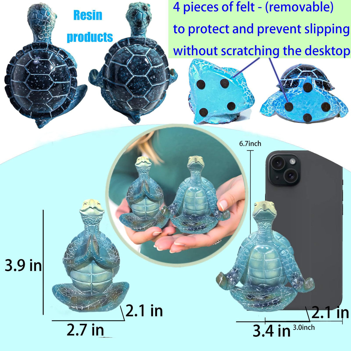 ZFQGEGE 2-Pack Yoga Sea Turtle Figurines - Resin Meditation Desk Statue Decor with Non-Slip Base Zen Ocean Theme Table Shelf Sculptures Beach Bathroom Office Decoration Gifts for Women Turtle Lovers
