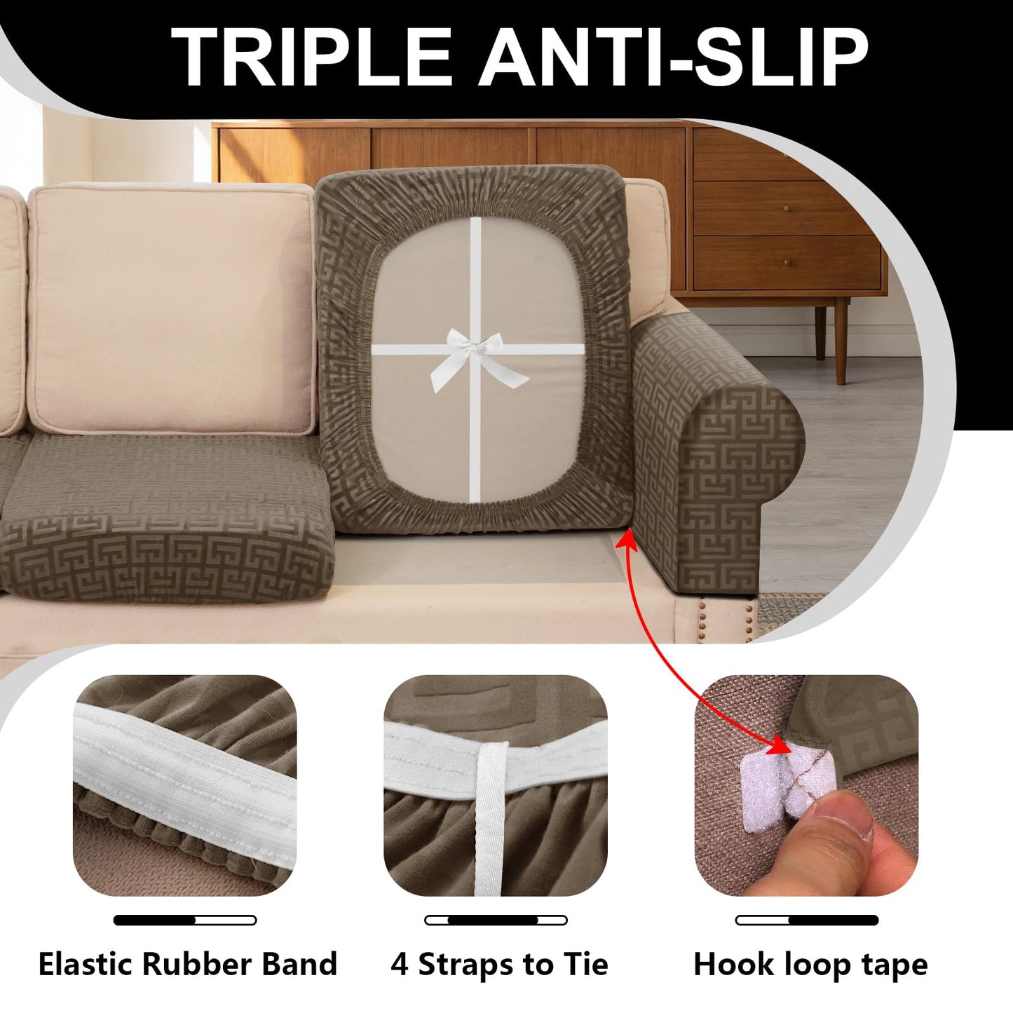 UNBBRRL 10 Pieces Stretch Sofa Cushion Covers for U-Shaped Modular Sectional Couch with 4 Seats+4 Backs+2 Arms, Upholstered Covers for Sofa Bed with Deep Double Chaise (Camel,10 Pieces Set)