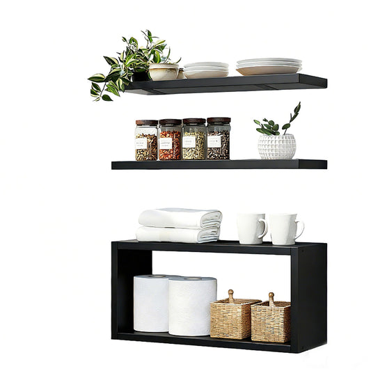 Ypvxe Wall Mounted Floating Shelf, c Long for Bedroom Living Room Kitchen Staircase Bathroom Above Toilet Wall Decoration Book Storage Room Recoration (3piece Set) Black