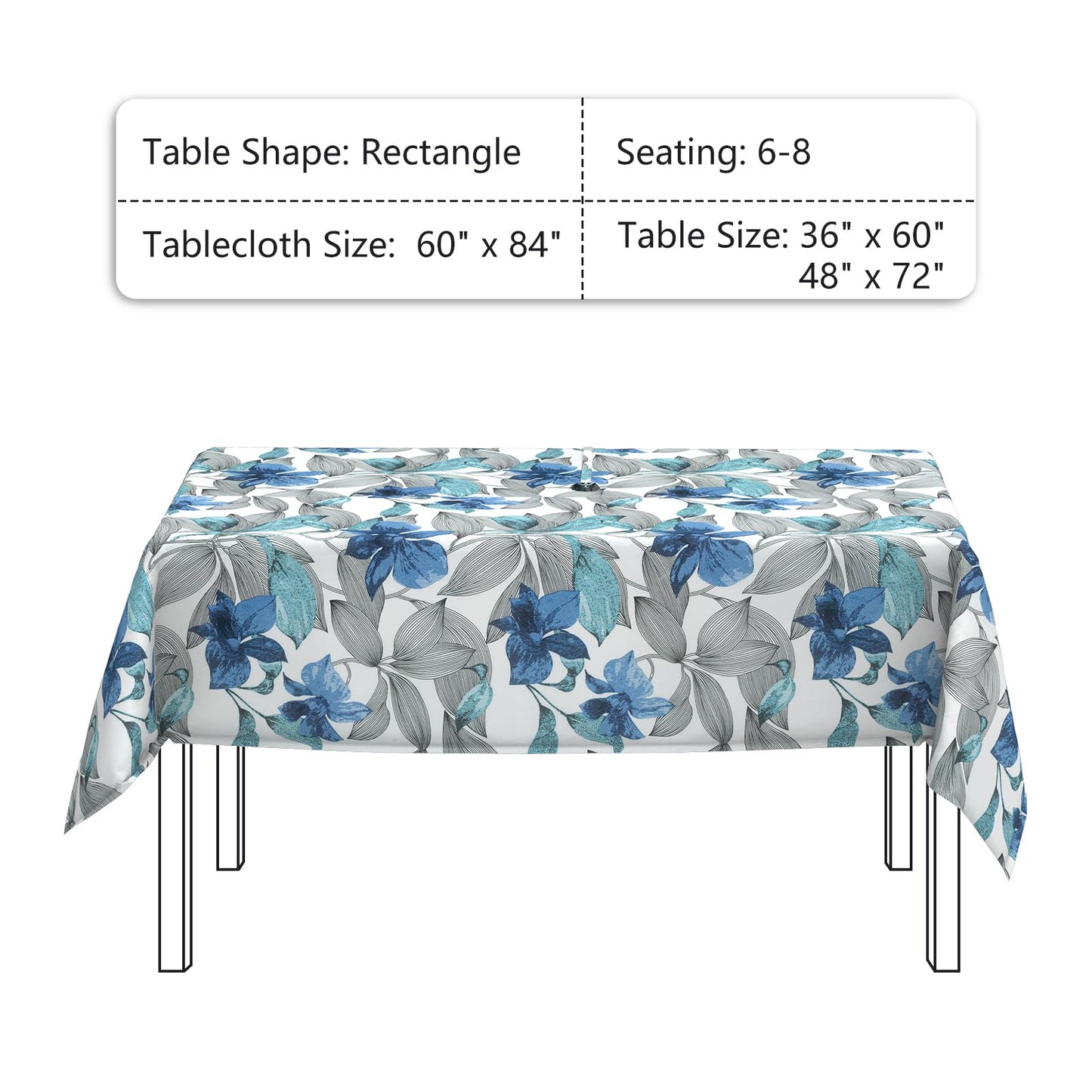 LVTXIII Outdoor Tablecloth with Umbrella Hole and Zipper, 60 x 84 Inch Water-Repellent Patio Table Cloth, Rectangle Table Covers for Backyard Garden, Clemens Noir Blue