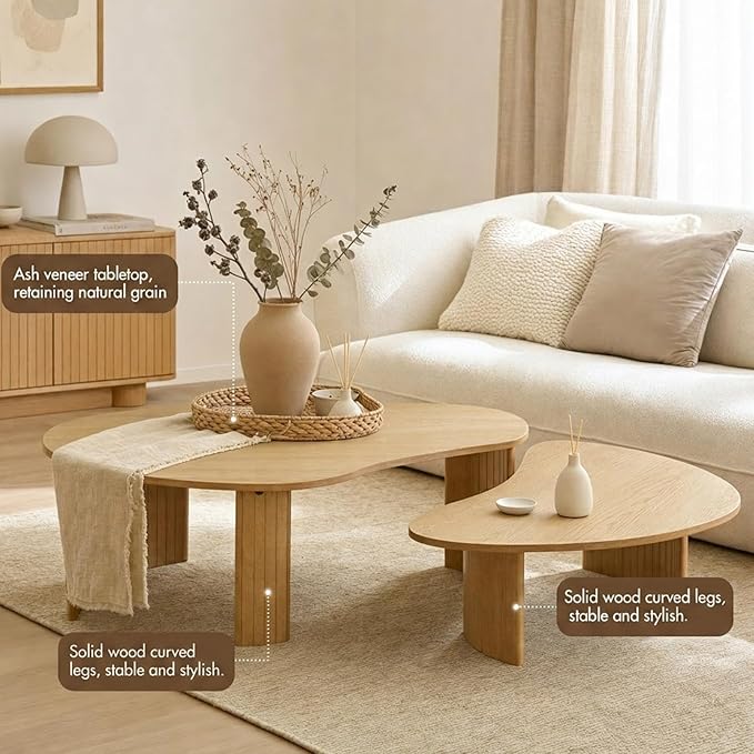 Nesting Coffee Tables Set of 2 – Cloud/Mango Shaped Ash Veneer Top