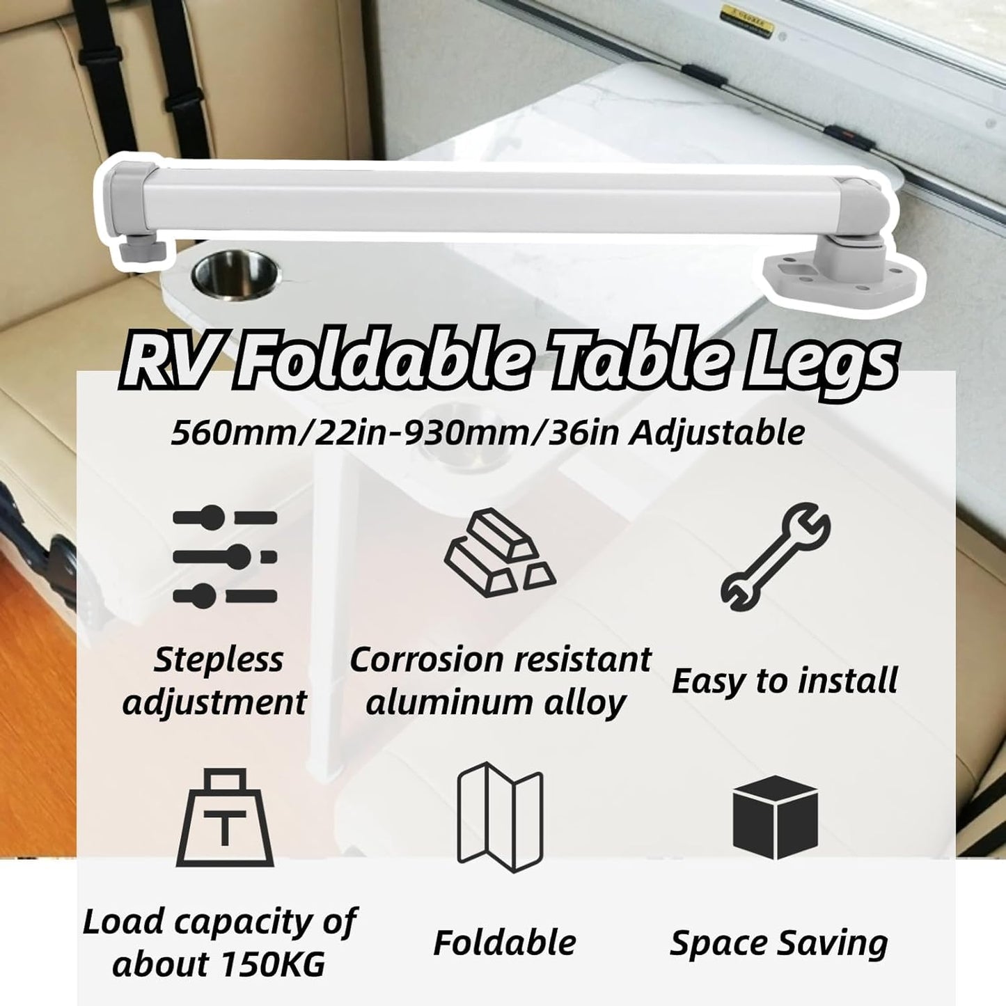 EIMSOAH Folding Table Legs Telescopic Adjustable Bar Desk Legs (Aluminium Alloy) Height Foldable Space Saving for RV Caravan Boat Yacht Office Home Furniture