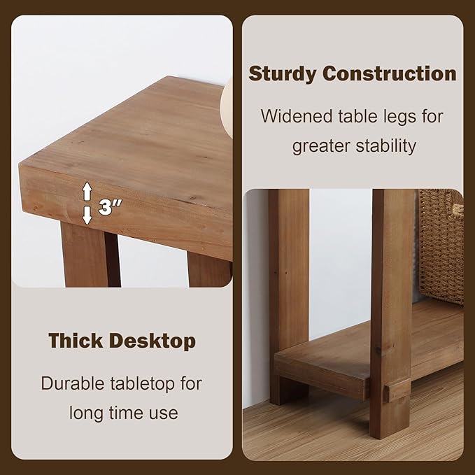 WINWYY Solid Wood Console Table, 42.5" Farmhouse Entryway Tables Thickened