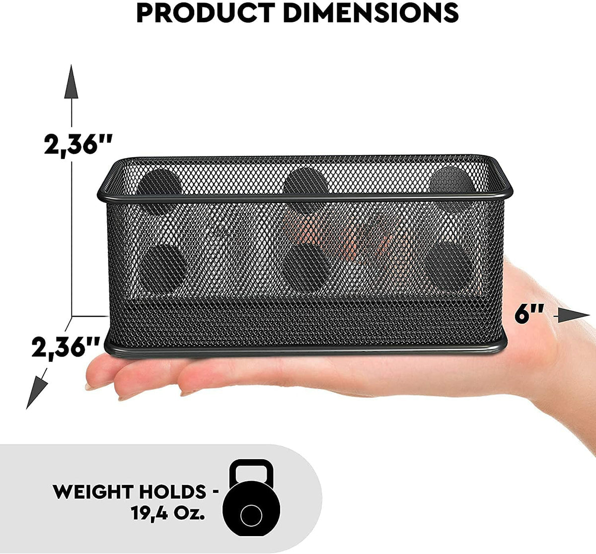 TAPBULL Mesh Magnetic Storage Baskets - Set of 3 (Black) with Anti-Slip Feature and Strong Magnets - Magnetic Locker Organizer and Pencil Holder for Whiteboard and Refrigerator (Black-3 pcs)