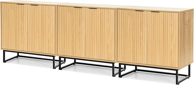EYYTHUNG Fluted Storage Cabinets Set of 3, Sideboard Buffet Cabinets