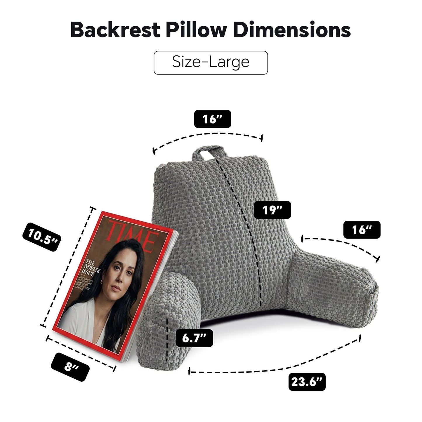 19" Back Support Pillow for Dorm Room Essentials,Gray Corduroy,Large